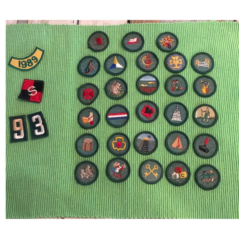 Vintage Girl Scout Patch Lot 28 Badges 1989 Rocker S 93 Numbers Uniform Insignia